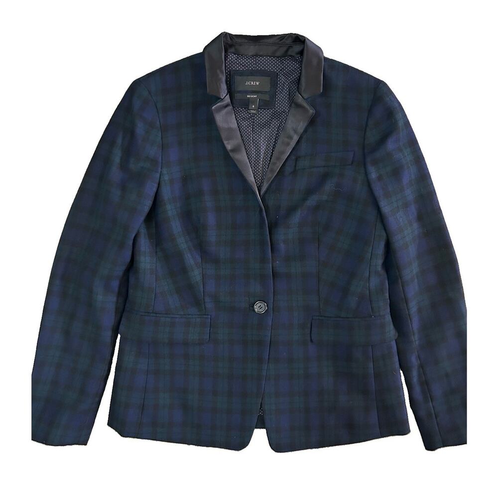 J. Crew Regent Plaid Tartan Wool Blazer Jacket Blue Green Women’s Size 6 Preppy - Picture 2 of 8